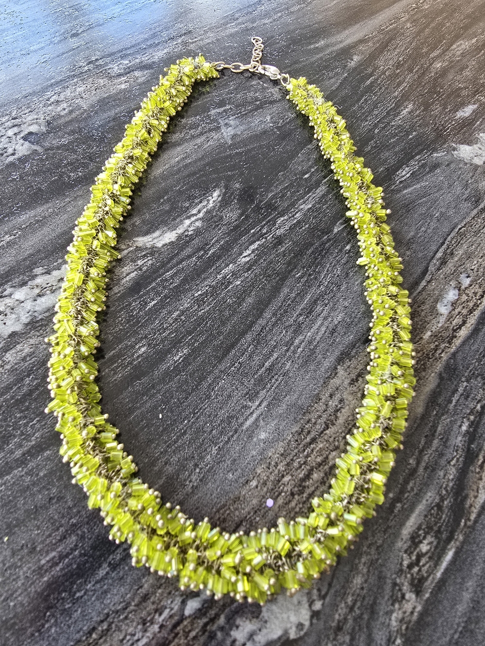 Bright Peridot Gemstone Beaded Statement Necklace - Women Jewelry 15"